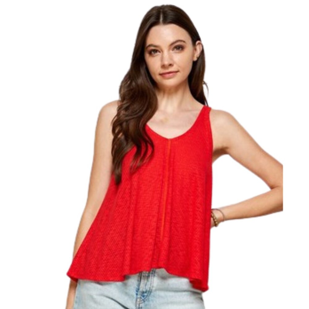 Plus Size Slub Flarw Tank in Red